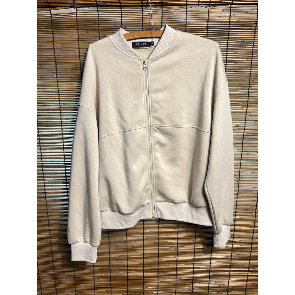 EFAN Womens Beige Full Zip Bomber Jacket Sweatshirt Tan Size M